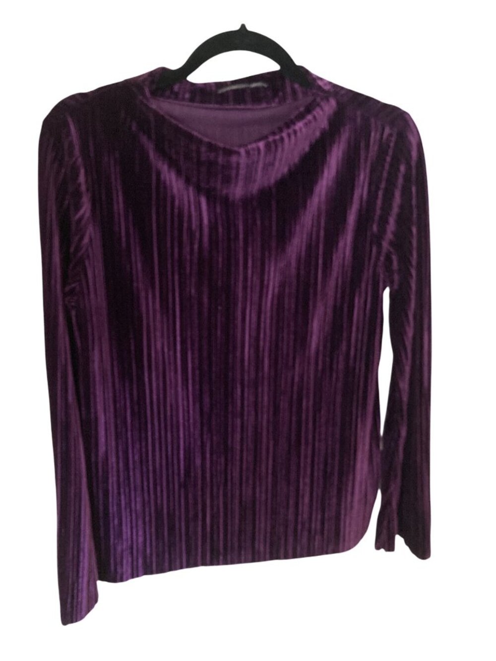 Zara Mock Neck Crushed Ribbed Velvet Blouse Purple Medium   EUC